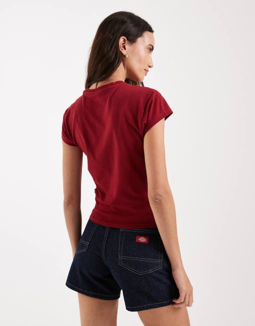 Dickies – Knapp geschnittenes T-Shirt in Burgunderrot mit Flügelärmeln, 4 von 4