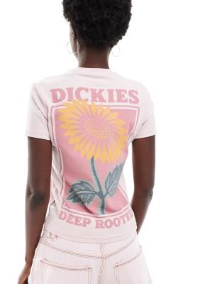 Dickies - Knapp geschnittenes T-Shirt in Hellrosa mit Sonnenblumen-Rückenprint, exklusiv bei ASOS