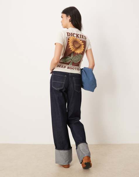 Dickies – Knapp geschnittenes T-Shirt in Wollweiß mit Sonnenblumen-Rückenprint, exklusiv bei ASOS - view 1