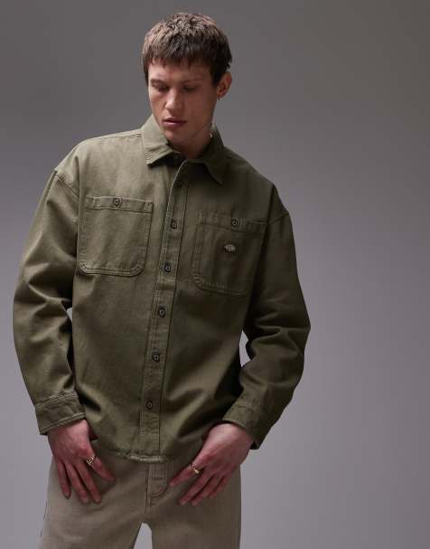 Dickies houston long sleeve denim shirt in khaki green