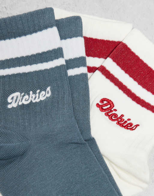 Dickies – Lewistown – 2er-Pack Crew-Socken in Wollweiß und Blau gestreift, 3 von 3