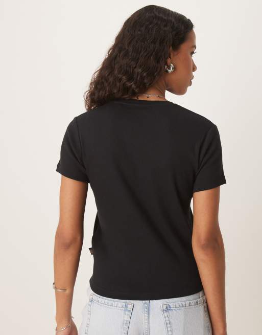 Dickies lewistown embroidered logo long line baby tee in black, 4 of 4