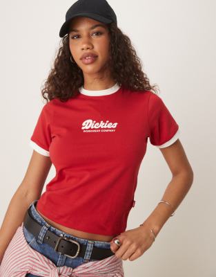 Dickies - Lewistown - Knapp geschnittenes Ringer-T-Shirt in Rot
