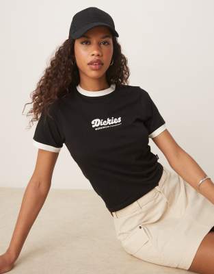 Dickies - Lewistown - Knapp geschnittenes Ringer-T-Shirt in Schwarz