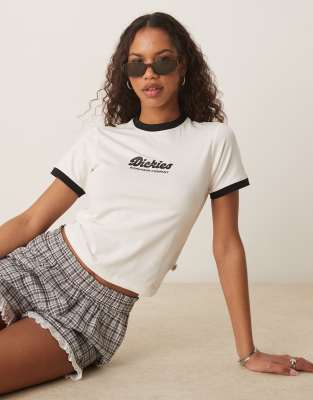 Dickies - Lewistown - Knapp geschnittenes Ringer-T-Shirt in Wollweiß