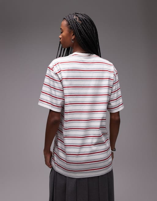 Dickies – Lewistown – Naturvit och rödrandig t-shirt, 3 av 4