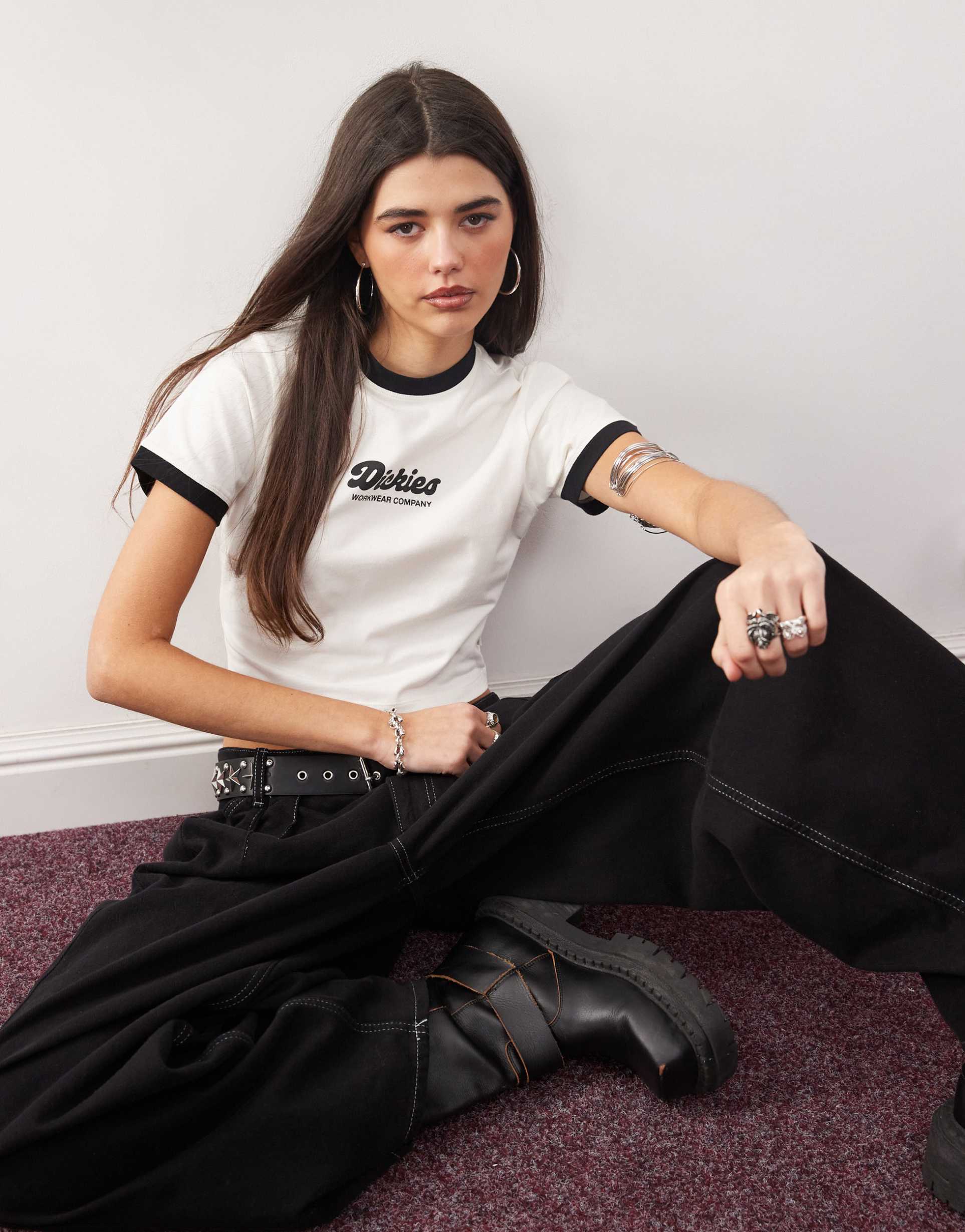 dickies lewistown ringer t-shirt in white