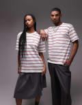 [Dickies] Dickies Lewistown striped t-shirt in off white and red M Off white