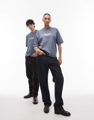 Dickies – Lewistown – T-Shirt in Mittelblau mit mittiger Logo-Stickerei - view 1