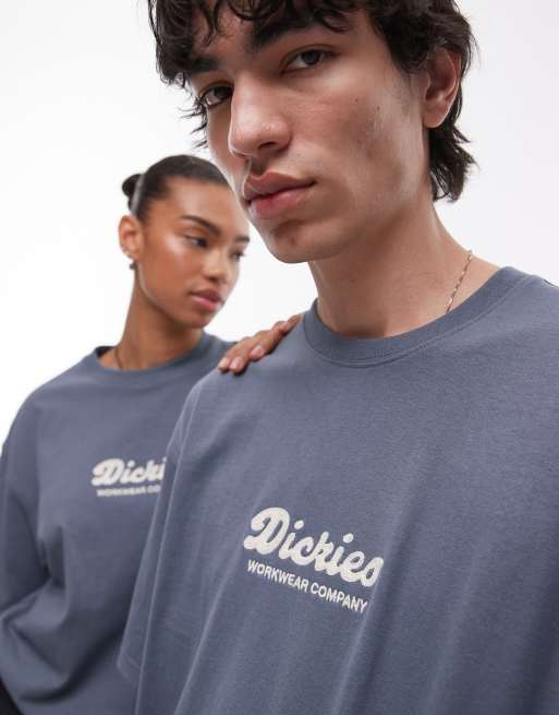 Dickies – Lewistown – T-Shirt in Mittelblau mit mittiger Logo-Stickerei, 2 von 4