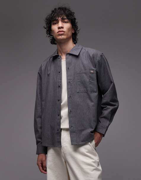 Dickies lima pinstripe oversized shirt in dark grey