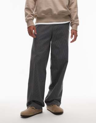 Lima - Hose in Grau mit weitem Bein und Nadelstreifen Grau W30