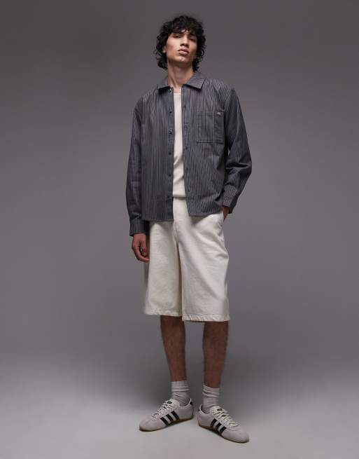 Dickies - Lima - Oversized overhemd met krijtstreep in donkergrijs, 2 van 5