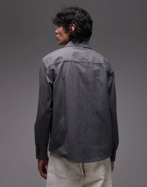 Dickies - Lima - Oversized overhemd met krijtstreep in donkergrijs, 3 van 5