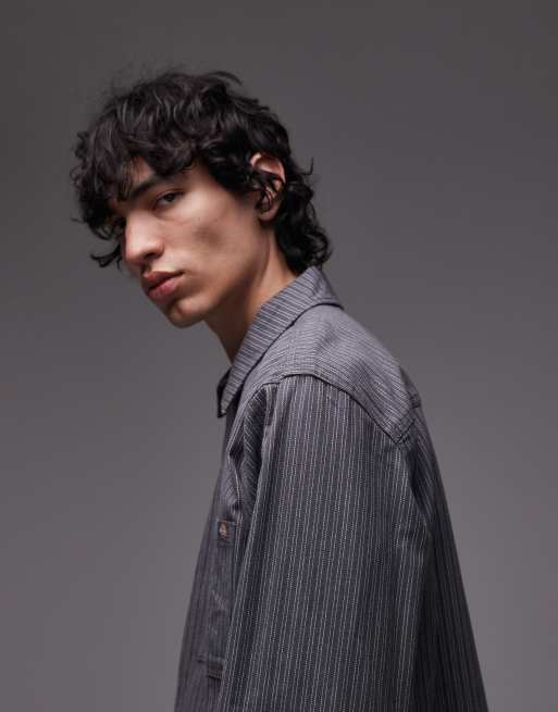 Dickies - Lima - Oversized overhemd met krijtstreep in donkergrijs, 4 van 5
