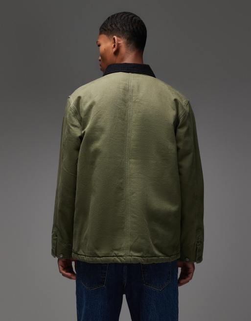 Dickies lined chore canvas jacket in khaki green, 3 of 5
