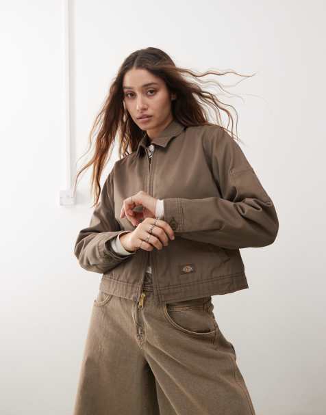 Dickies lined cropped eisenhower jacket in brown - view 1