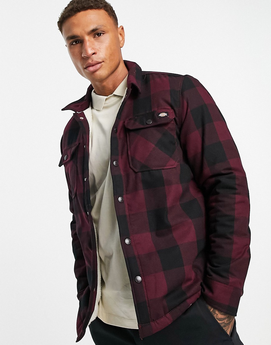 Dickies lined sacramento check shirt in maroon-Red