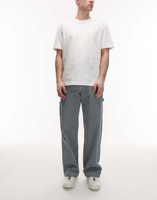 Dickies – Lockere, gerade geschnittene Carpenter-Hose mit Hickory-Streifen in Blau, 2 von 5