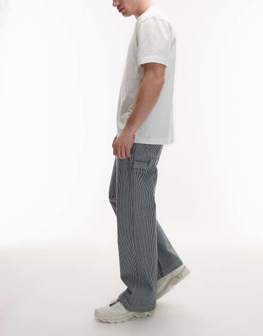 Dickies – Lockere, gerade geschnittene Carpenter-Hose mit Hickory-Streifen in Blau, 3 von 5