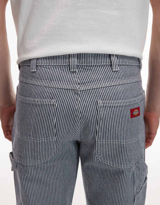 Dickies – Lockere, gerade geschnittene Carpenter-Hose mit Hickory-Streifen in Blau, 4 von 5