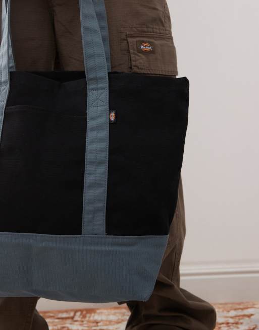 Dickies logo canvas tote bag in black and mid blue, 4 of 4
