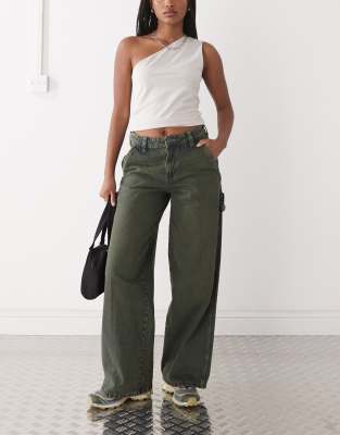 loose denim carpenter pants in blue with yellow rinse-Gray