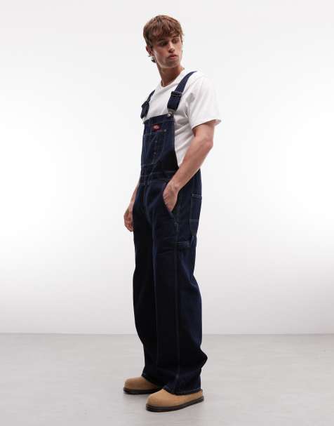 Dickies loose denim dungarees in rinsed blue - view 1