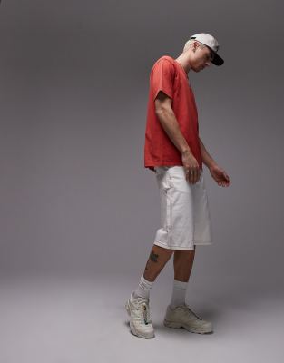 Dickies Dickies loose fit denim painter shorts with contrast stitching in off white