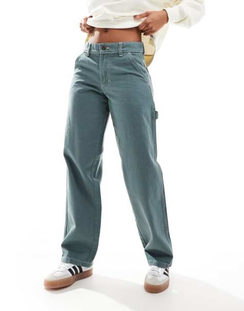 Dickies loose straight carpenter trousers in dark green - view 1