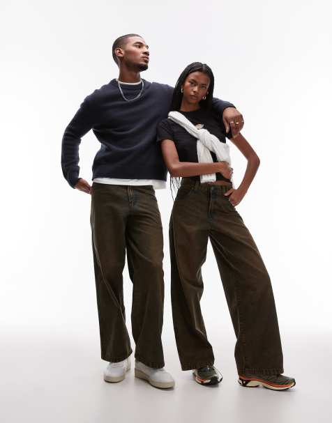 Dickies - Loose Wave - Denim jeans met wijde pijpen in indigo met bruine wassing - view 1