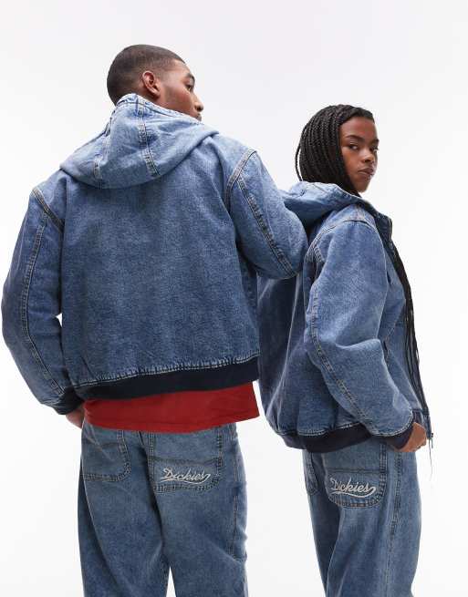 Dickies Loose Wave hooded denim jacket in light blue fade | ASOS