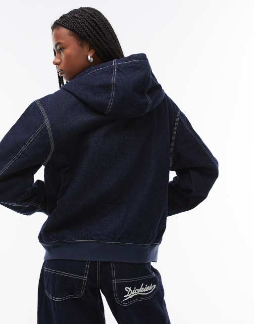 Dickies Loose Wave hooded denim jacket in rinsed dark blue ASOS