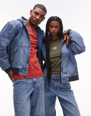 Dickies - Loose Wave - Veste en jean à capuche - Bleu clair délavé