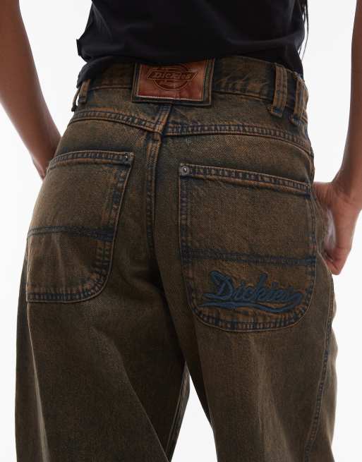 Dickies loose wave wide leg denim jeans in indigo with brown wash