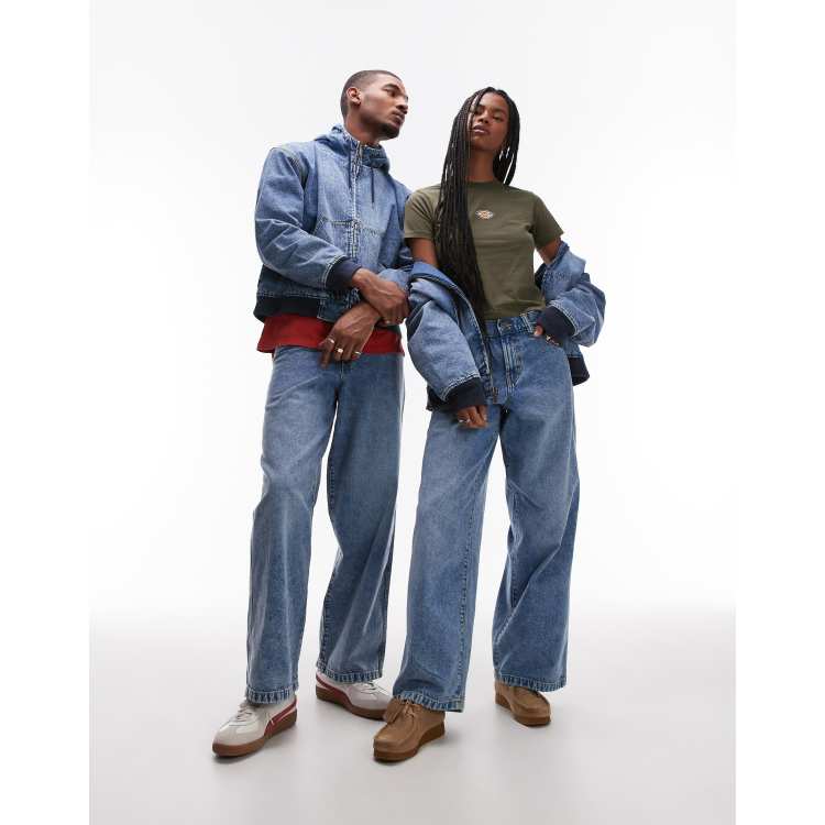 Dickies loose wave wide leg denim jeans in light blue fade | ASOS