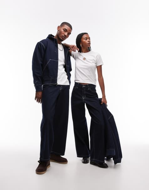 Dickies loose wave wide leg denim jeans in rinsed dark blue - view 1
