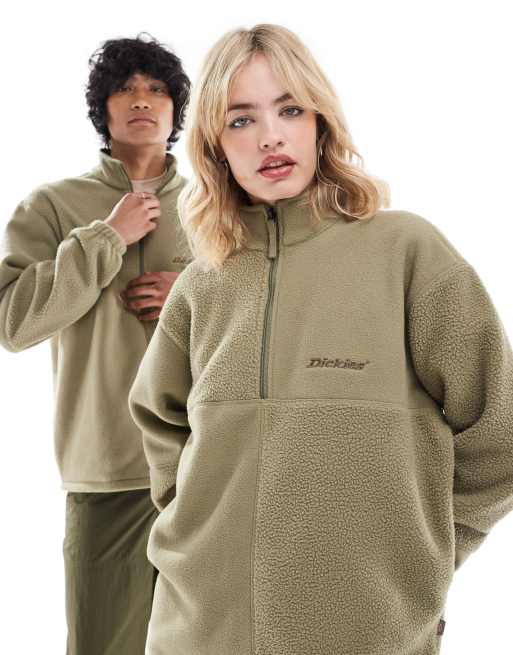 Dickies louisburg polar quarter zip fleece in khaki green