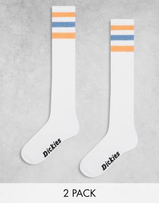 Dickies - Lutak - Lange Crew-Socken in Weiß mit orangefarbenen und blauen Streifen-Bunt