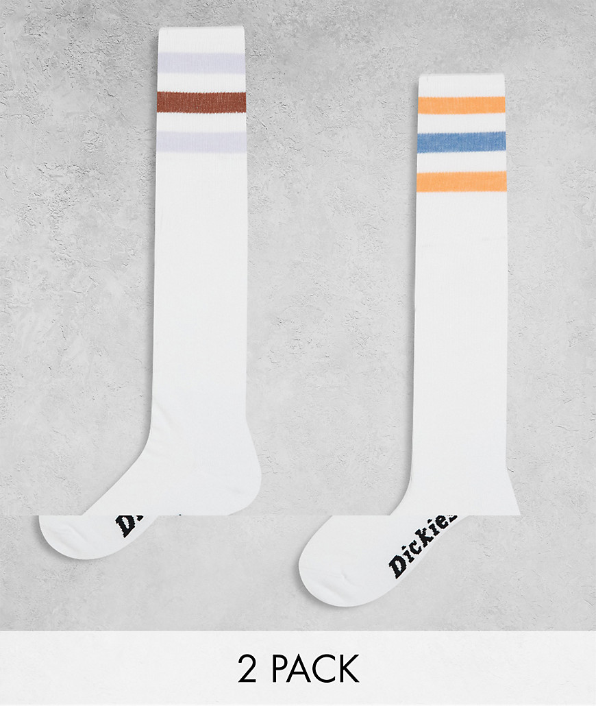Dickies lutak long crew socks in white with blue and brown stripes