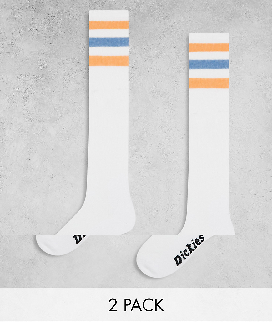 Dickies lutak long crew socks in white with orange and blue stripes-Multi