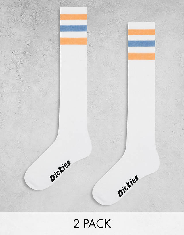 Dickies - lutak long crew socks in white with orange and blue stripes