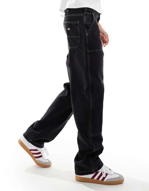 Dickies madison baggy fit double knee denim jeans in washed black