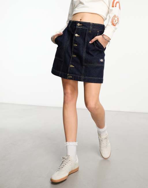 Dickies – Madison – Ciemnogranatowa jeansowa spódniczka z efektem sprania