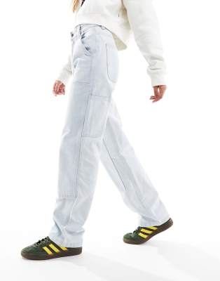 Dickies Dickies madison high rise relaxed fit double knee jeans in ultra lightwash blue