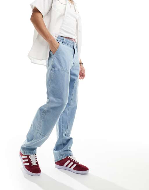 Dickies - Madison - Jean coupe baggy avec empiècement au genou - Bleu clair vintage