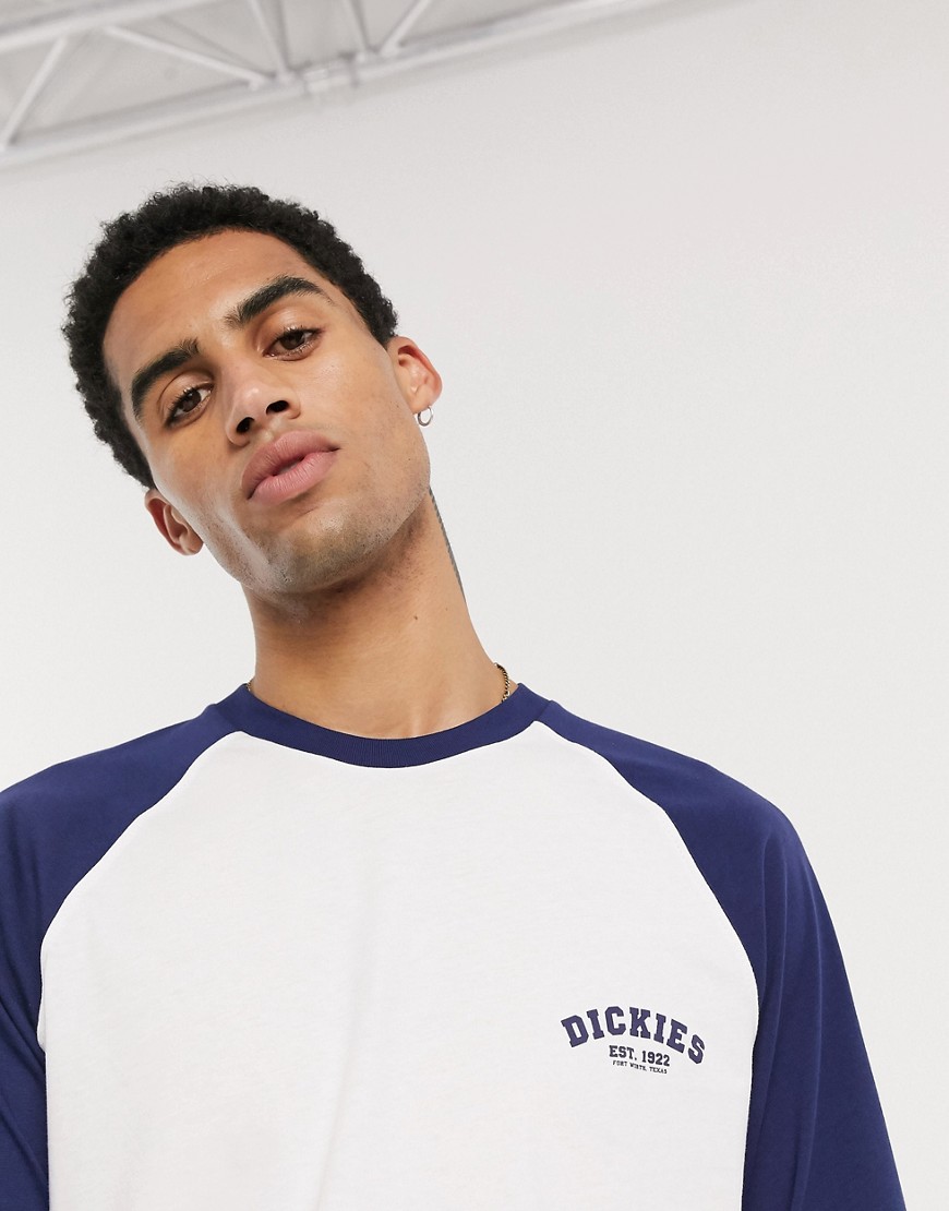 Dickies - Maglietta stile baseball bianca con maniche lunghe blu navy-Bianco