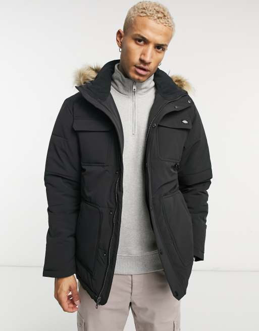 Dickies Manitou quilted parka jacket in black | ASOS