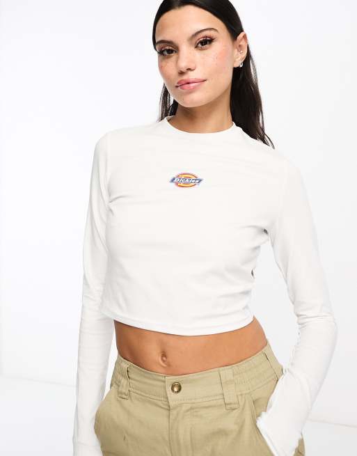 Dickies - Maple Valley - T-shirt met lange mouwen en logo in het midden in wit