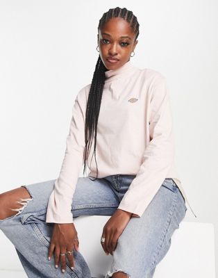 Dickies Mapleton high neck long sleeve t-shirt in pink